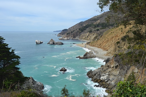 The scenic coastline of California seen from the Pacific Coast Highway at Julia Pfeiffer Burns State Park