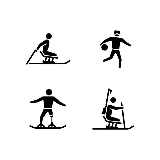 зимний сезон легкой атлетики черные значки глифов, установленные на белом пространстве - mono ski stock illustrations