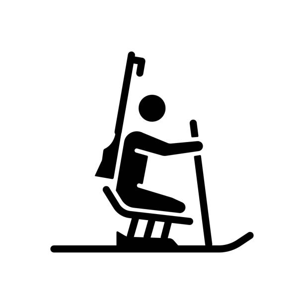 биатлон черный глиф икона - mono ski stock illustrations