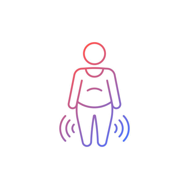 Risk factor linked to obesity gradient linear vector icon Risk factor linked to obesity gradient linear vector icon. Increasing risk of osteoarthritis. Joint degeneration. Thin line color symbol. Modern style pictogram. Vector isolated outline drawing obese joint pain stock illustrations