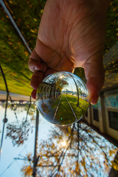 istock Tram rails seen through the crystal ball portrait mode 1349423494