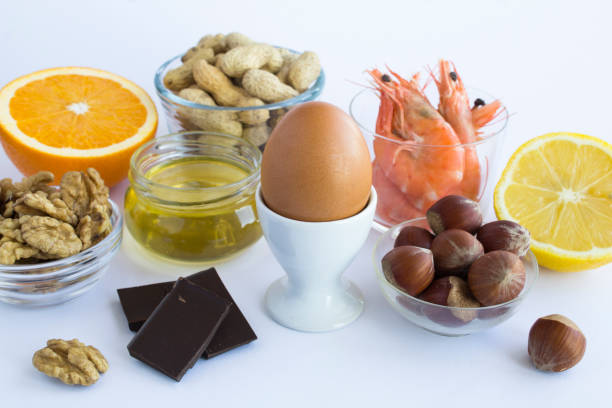 istock Close-up on food allergens on the white  background 1349425647