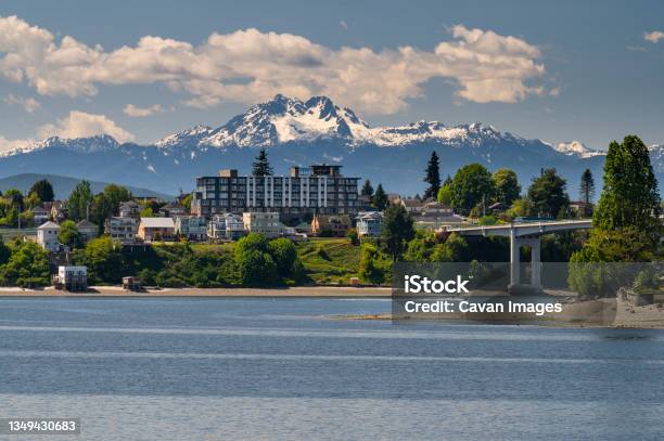 Bremerton Washington Waterfront With Olympic Mountain View Stock Photo - Download Image Now
