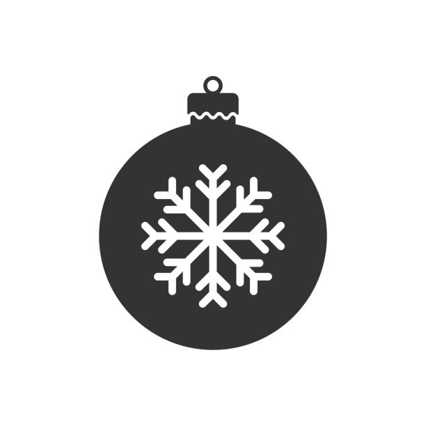 크리스마스 트리 장난감 아이콘. 크리스마스 공의 검은 실루엣. 벡터 도면입니다. 흰색 배경에 격리된 개체입니다. 격리. - silhouette snowflake backgrounds holiday stock illustrations