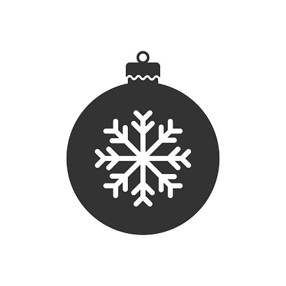 Christmas tree toy icon. Black silhouette of christmas ball. Vector drawing. Isolated object on a white background. Isolate.