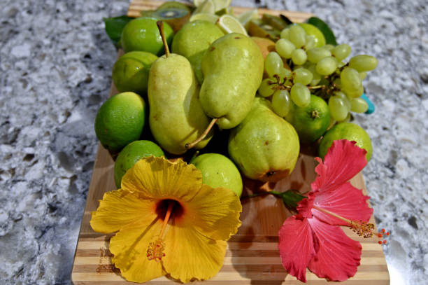 Pears with Hibiscus Flowers