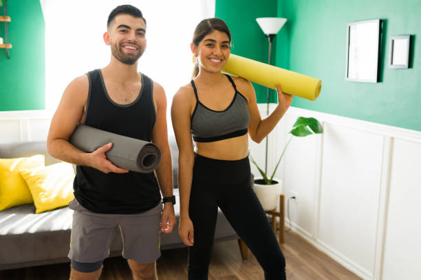 istock Enjoying a home workout together 1349432510