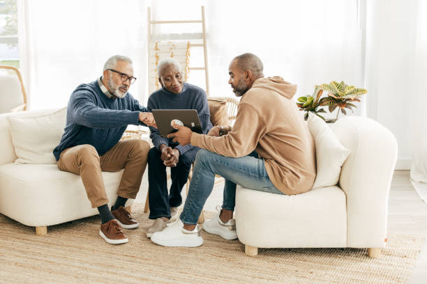 istock Using tablet to setup smart home for retirement couple peace 1349437320