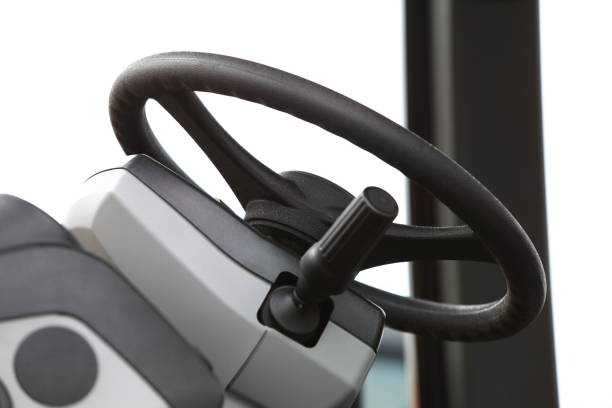 istock Steering wheel in new industrial machine 1349441788