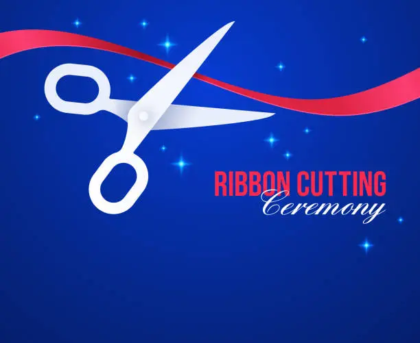 Vector illustration of Ribbon Cutting Ceremony Grand Opening Message Background