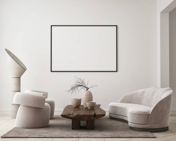 istock mock up poster frame in modern interior background, living room, Scandinavian style, 3D render, 3D illustration 1349444986