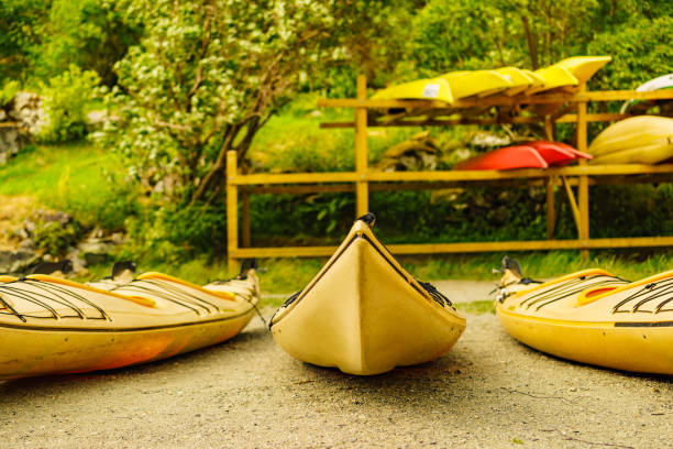 istock Kayaks on water shore. Rental area 1349445007