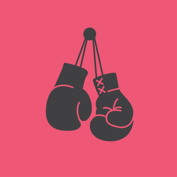 Box icon. Vintage boxing gloves hanging on a hook. Icon for sport, internet game, web application. boxing glove stock illustrations