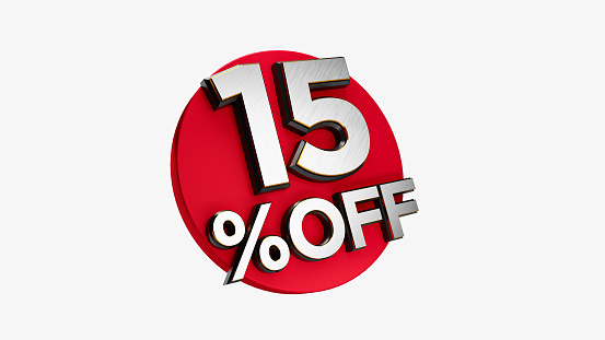 15 Percent off 3d Sign on White Special Offer 15% Discount Tag flash, Sale Up to Fifteen Percent Off, big offer, Sale, Offer Label, Sticker, Banner, Advertising, offer Icon flasher 3d illustration