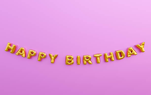selamat ulang tahun balon emas dengan latar belakang pink, ilustrasi 3d, render 3d. - grafi citra foto foto potret stok, foto, & gambar bebas royalti