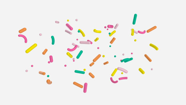 colorful sprinkle falling 3d illustration - sprinkles imagens e fotografias de stock