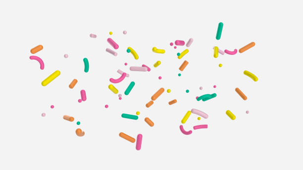 colorful sprinkle falling 3d illustration - 灑糖 圖片 個照片及圖片檔