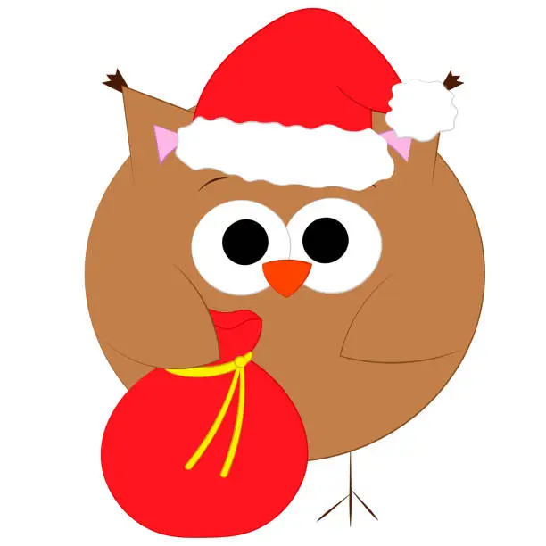 Vector illustration of Cute cartoon christmas Owl. Draw illustration in color