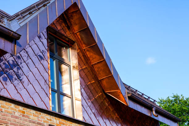 istock a fragment of a house facade lined with copper plates 1349454213