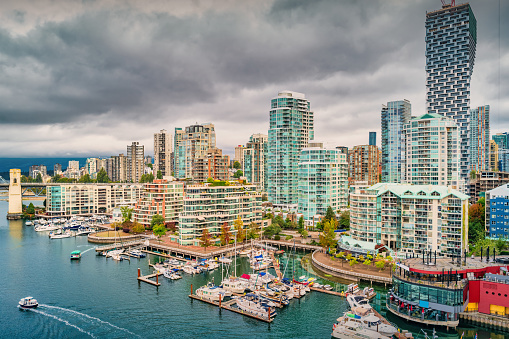 False Creek condos and marina in downtown Vancouver, British Columbia, Canada.