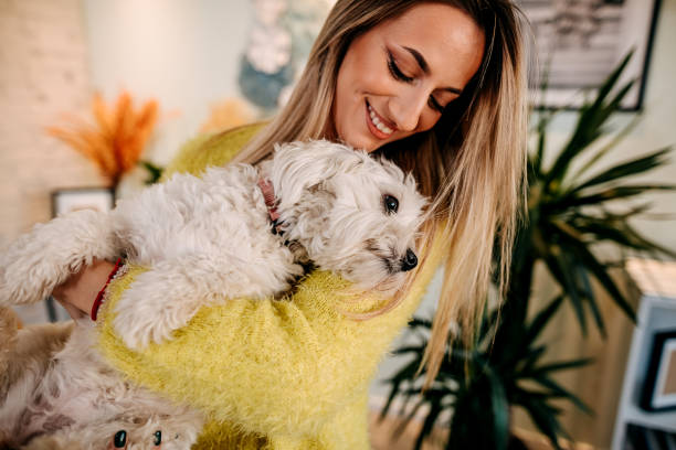 istock Happy young woman with her dog s 1349462547