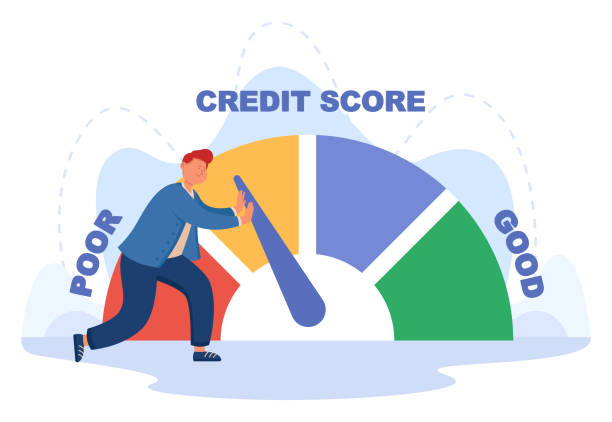 istock Customer pushing arrow of credit score on mortgage speedometer 1349462669
