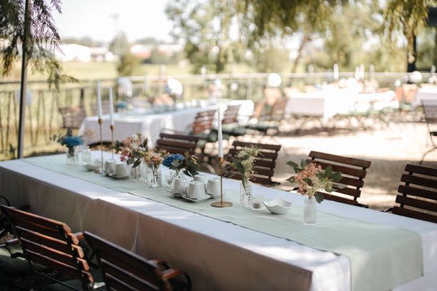 istock Beautiful wedding location and table decoration 1349463757