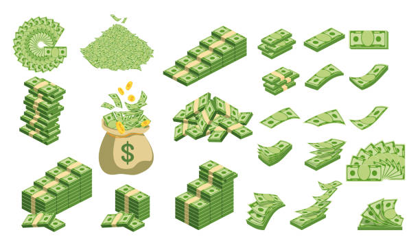 ilustraciones, imágenes clip art, dibujos animados e iconos de stock de enormes paquetes de papel moneda. paquete con facturas de efectivo - money roll