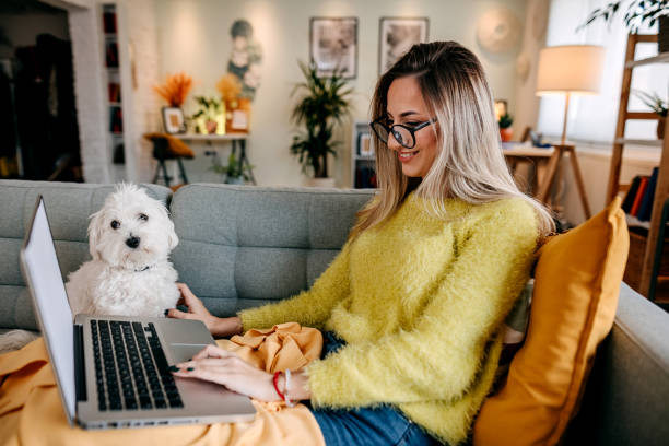 istock Young woman using laptop at home 1349464272