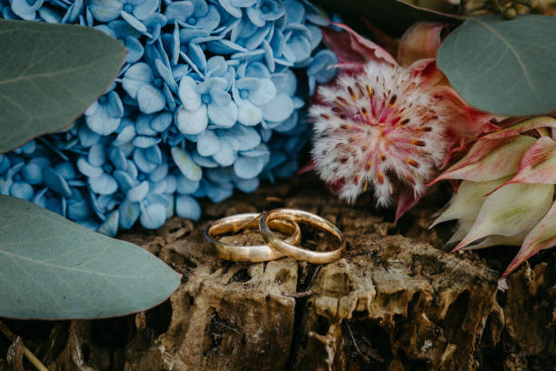 istock Golden wedding rings close up 1349465028