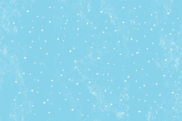 winterschneefall und schneeflocken auf hellblauem hintergrund. handgezeichnetes schneemuster. doodle kalter winterhimmel hintergrund - snowflake winter blue paper stock-grafiken, -clipart, -cartoons und -symbole