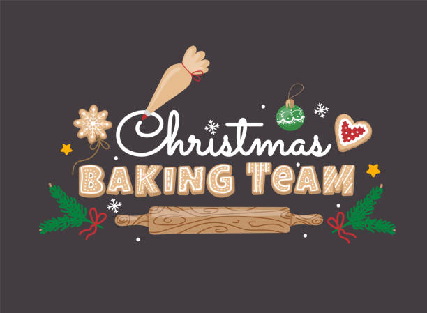 christmas baking team design für t-shirts und textilprodukte - plätzchen backen stock-grafiken, -clipart, -cartoons und -symbole