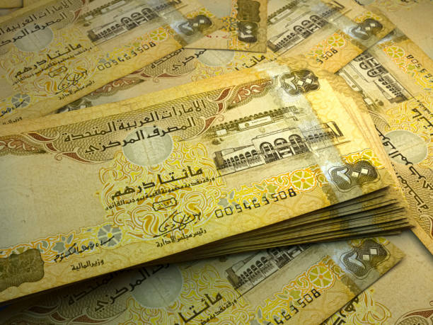 istock United Arab Emirates banknotes. United Arab Emiratesdirham bills. 200 AED dirhams. Business, finance background. 1349467420