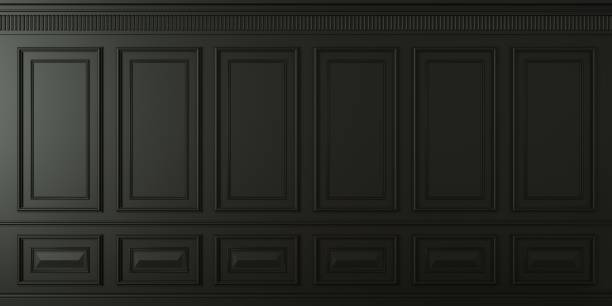 istock Classic wall of black wood panels. Design and technology 1349468330