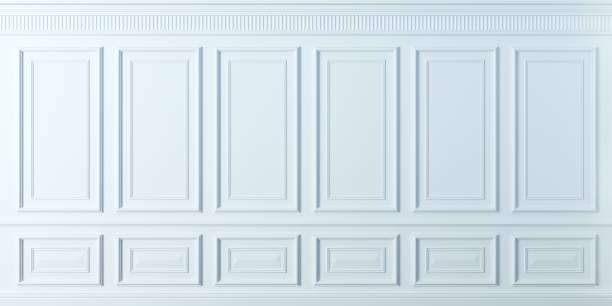 istock Classic wall of white wood panels. Design and technology 1349468382
