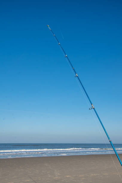 lancer une canne à pêche sur la plage de l’île de borkum en mer du nord - crank bait photos et images de collection