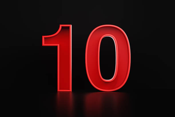 istock Red Number Ten Sitting Before Black Background 1349471276