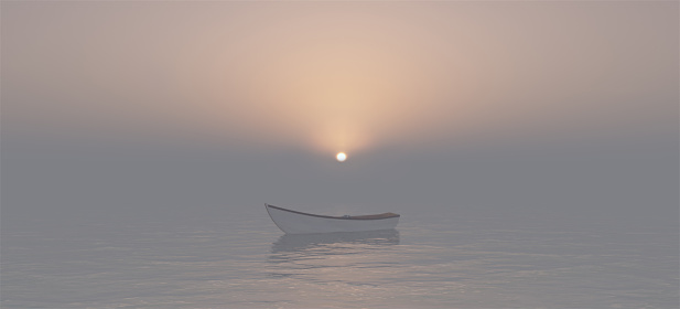 Rowing Boat Lake Sunset Sky Coastline Ocean Sea Water Clouds Sun Sunrise 3d illustration render