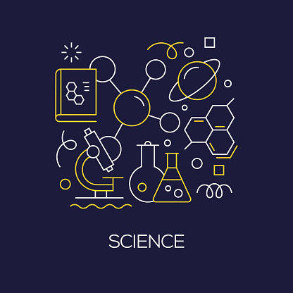 Beautiful Science Graphics Vector Set Of Illustration Science Concept Line Art Style Background ...