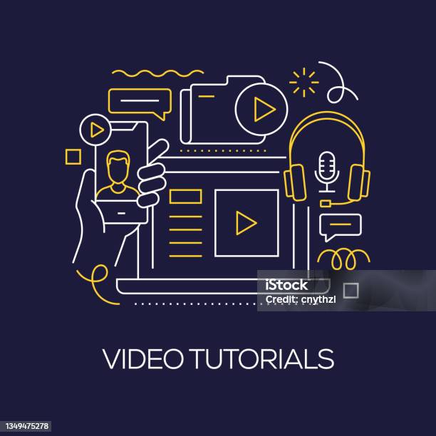 Video Tutorials Background Vector Set Of Illustration Video Tutorials Concept Line Art Style ...
