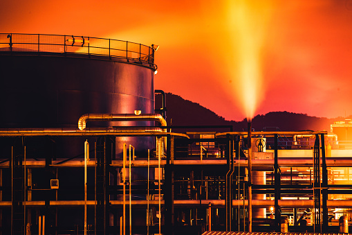 Petrochemical Plant in Industrial Zone at sunset