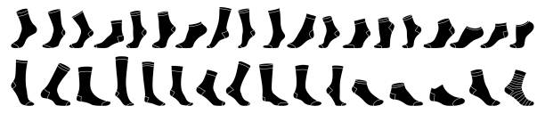 Socks icon. Set of black socks. Vector illustration. Socks icon. Set of black flat icons of socks. Vector illustration. Stocking icon isolated. sock stock illustrations