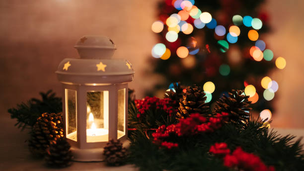 istock Christmas lantern on wooden table 1349478253