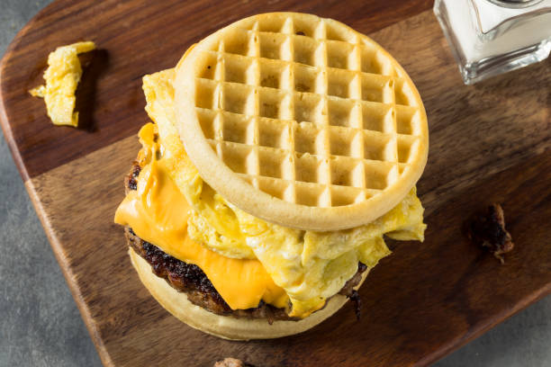 istock Homemade Waffle Breakfast Egg Sandwich 1349479627