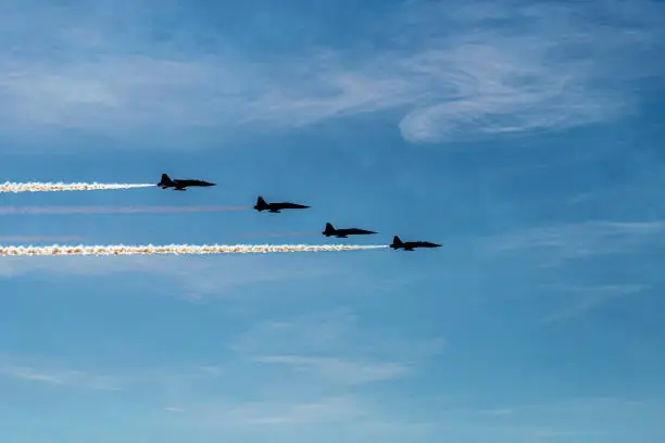 Military warplanes demonstrating in the air for Republic Day celebrations in Turkey.