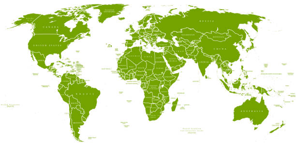 mapa świata z nazwami wszystkich krajów świata - szczegółowa ilustracja wektorowa - outline mexico flat world map stock illustrations