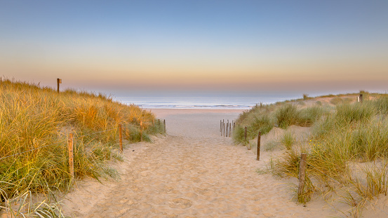 Vista del paisaje de la duna de arena en la costa del mar del Norte photo