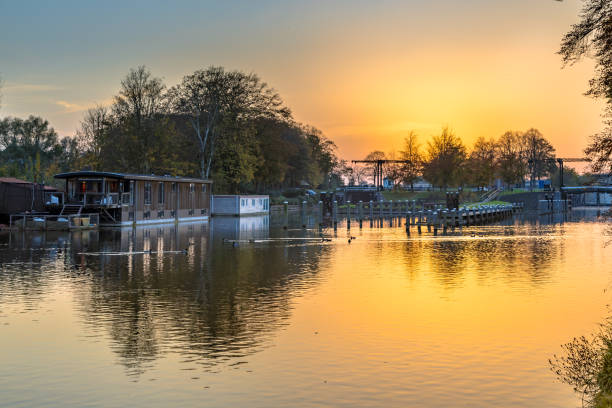 Sunset over Willemsvaart canal in Zwolle