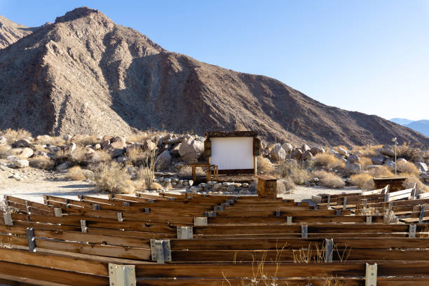 Palm Canyon Campground amphitheater in Anza Borrego State Park. Wooden seating and stage Borrego Springs, California, USA - August 6, 2021:Palm Canyon Campground amphitheater in Anza Borrego State Park. Wooden seating and stage borrego springs photos stock pictures, royalty-free photos & images