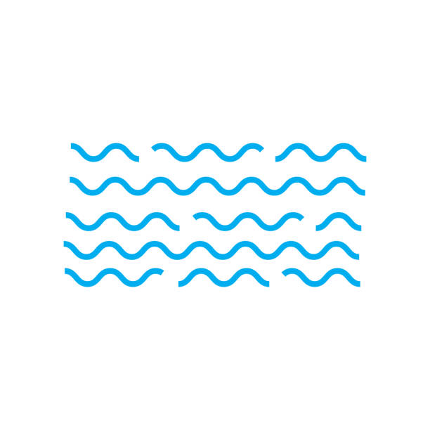 ilustraciones, imágenes clip art, dibujos animados e iconos de stock de icono de vector de onda, conjunto de líneas curvas, concepto de corriente de agua. trazo editable azul. - olas rompientes